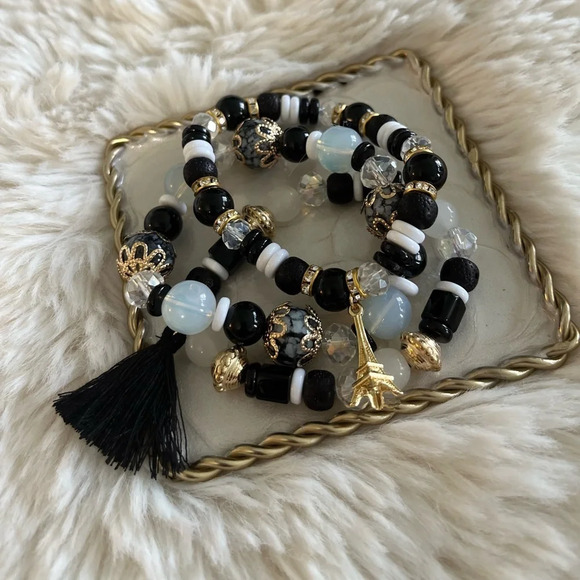 Beaded Bohemian Stretch Charm Bracelets (3pc) NWOT - Picture 2 of 3